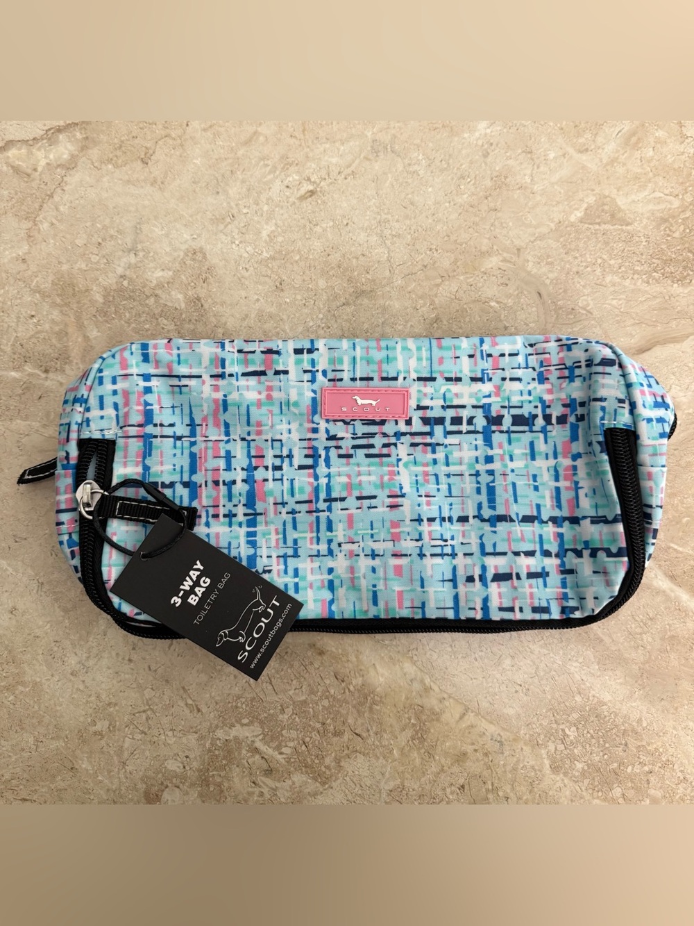 Scout 3- Way Multi-Color Teal & Pink Patterned Cosmetic Bag